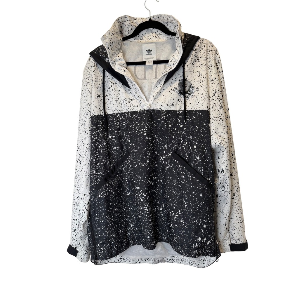 Pullover Windbreaker Jacket Black White Splatter Print Mens Medium